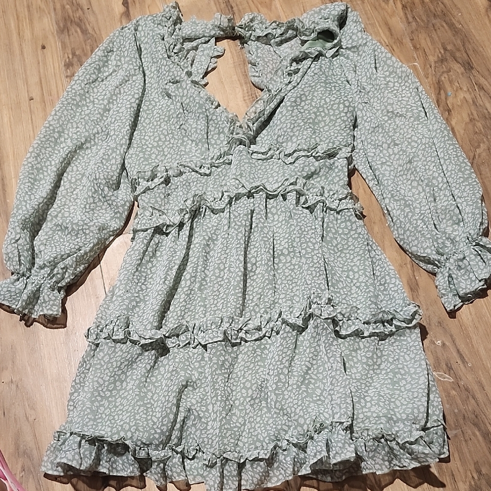 Green Floral Ruffle Dress